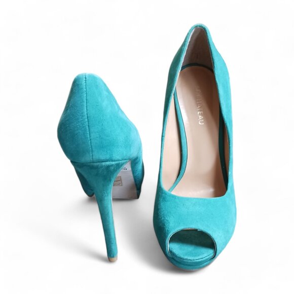 Le Chateau  Teal Suede Platform Peep Toe Stiletto Heels  Size  8 - Picture 2 of 13